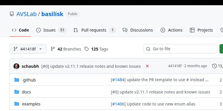 The AVSLab/basilisk repository on GitHub at pinned version 441418f2f4e1