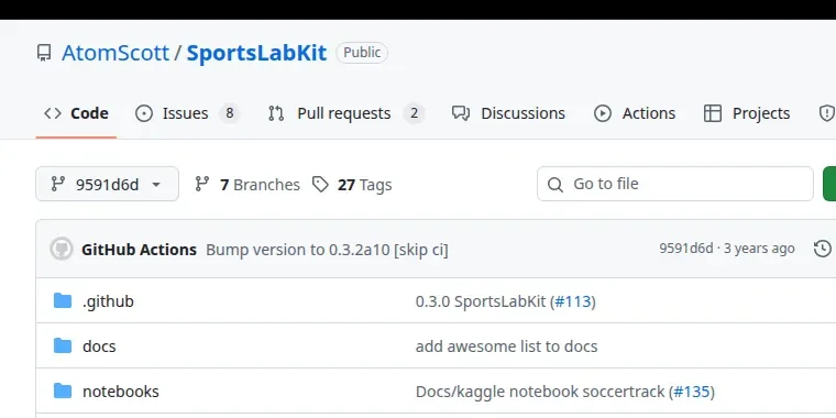 The AtomScott/SportsLabKit repository on GitHub at pinned version 9591d6db9e8d