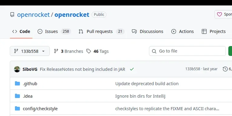 The openrocket/openrocket repository on GitHub at pinned version 133b558de556