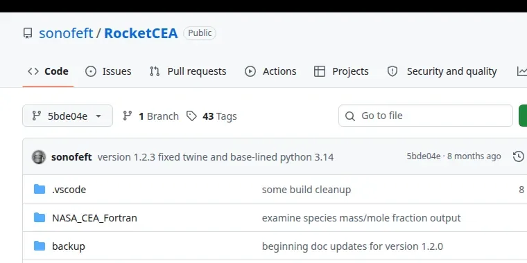 The sonofeft/RocketCEA repository on GitHub at pinned version 5bde04e274d5