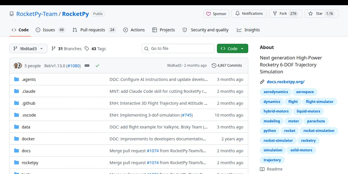 고정 버전 9bd6ad3af8f9의 RocketPy-Team/RocketPy 저장소 GitHub 화면