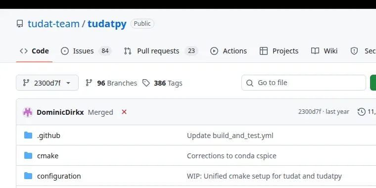 The tudat-team/tudatpy repository on GitHub at pinned version 2300d7fe3d7d