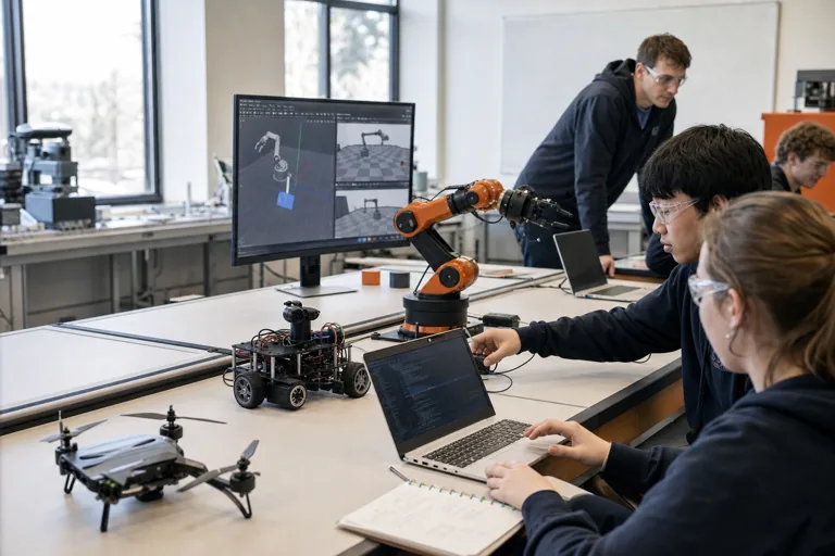 Robot manipulation and simulation work in a classroom lab