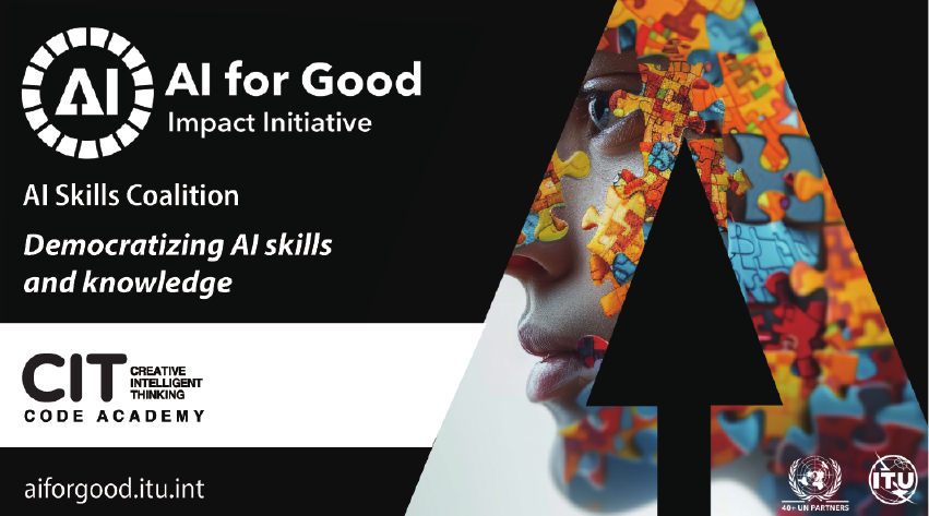AI for Good Impact Initiative AI Skills Coalition 배너와 CIT Code Academy 로고가 함께 있는 CIT AI services visual.